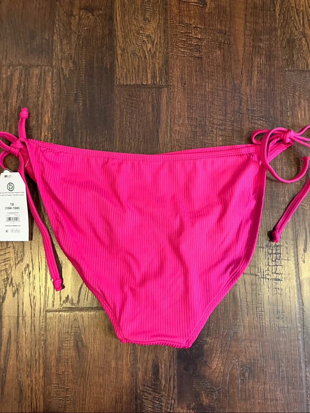 Time and Tru Women's Rib Side Tie Bikini Swim Bottom Size 1X (16W-18W) Fuchsia